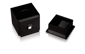 Masque de femme tissue box in numbered edition, black lacquered with clear crystal - Lalique